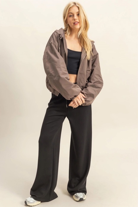 Angela Hooded Zip-Up Jacket | Women's Fall and Winter Fashion | Cocoa Brown Casual Atheisurewear 