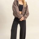  Angela Hooded Zip-Up Jacket | Women's Fall and Winter Fashion | Cocoa Brown Casual Atheisurewear 