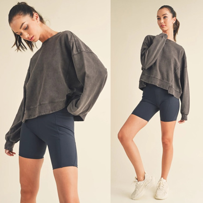 Anna Chocolate Mineral Wash Sweatshirt | Comfy Sweatshirt | Slightly Cropped Soft Sweatshirt