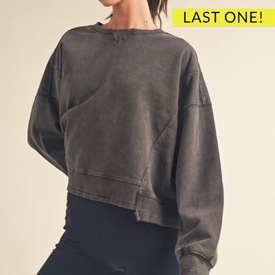 Anna Chocolate Mineral Wash Sweatshirt | Comfy | Slightly Cropped Soft | Layering Top for Fall | Chocolate Brown