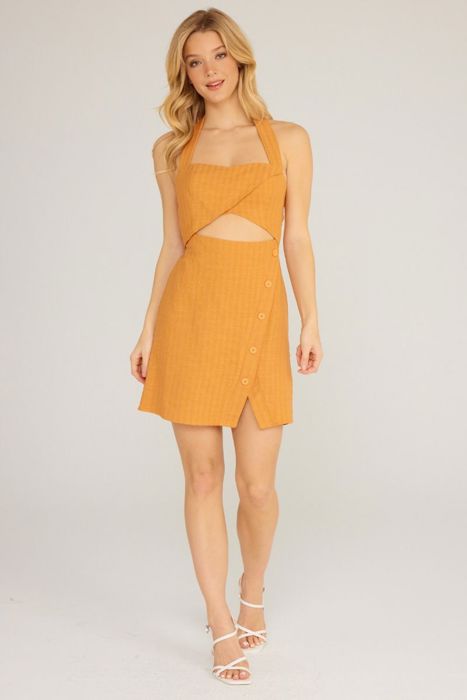 Ashlee Cut-Out Halter Mini Dress | Mandarin Orange Dress | Vacation Dress | Wedding Guest Dress