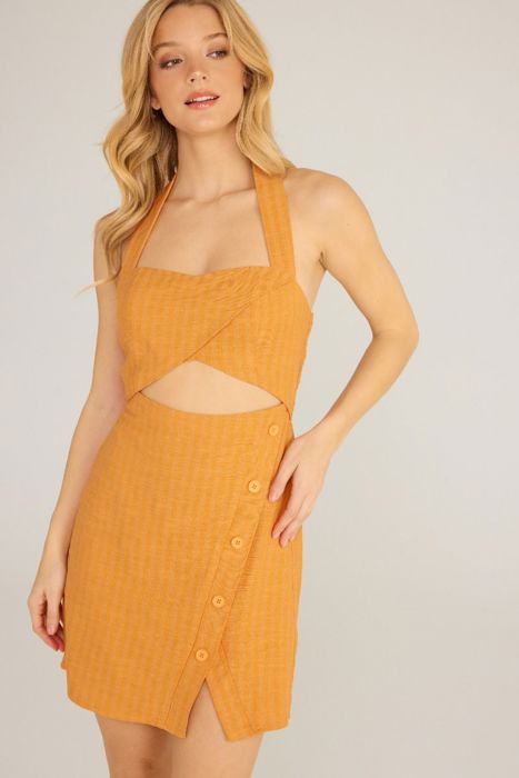 Ashlee Cut-Out Halter Mini Dress | Mandarin Orange Dress | Vacation Dress | Wedding Guest Dress