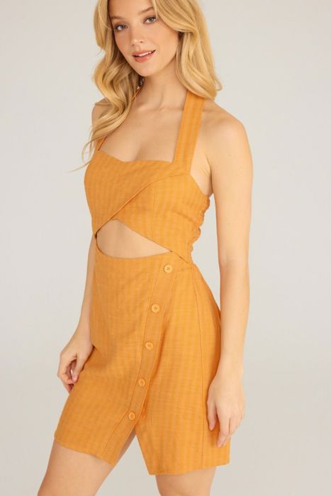 Ashlee Cut-Out Halter Mini Dress | Mandarin Orange Dress | Vacation Dress | Wedding Guest Dress