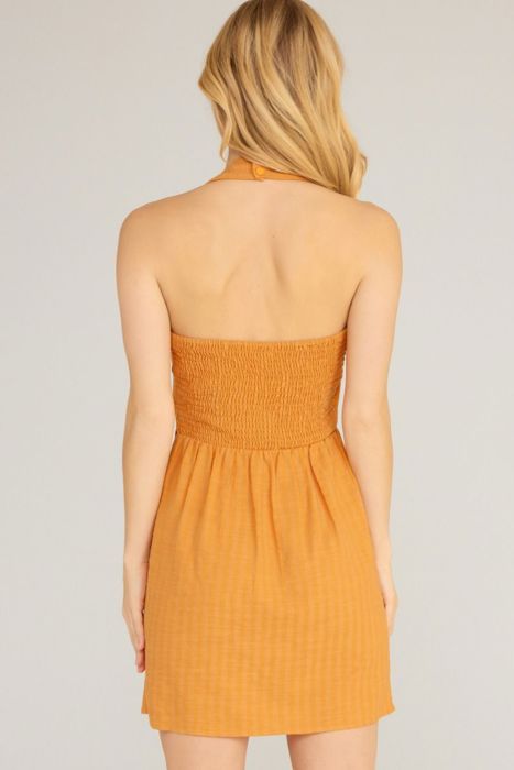 Ashlee Cut-Out Halter Mini Dress | Mandarin Orange Dress | Vacation Dress | Wedding Guest Dress