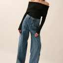  Billie Rib-Knit Off-Shoulder Foldover Top | Women's Black Sweater Shirt | Long Sleeve | Winter and Fall Trendy Fashion