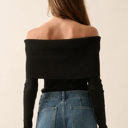  Billie Rib-Knit Off-Shoulder Foldover Top | Women's Black Sweater Shirt | Long Sleeve | Winter and Fall Trendy Fashion