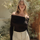  Billie Rib-Knit Off-Shoulder Foldover Top | Women's Black Sweater Shirt | Long Sleeve | Winter and Fall Trendy Fashion