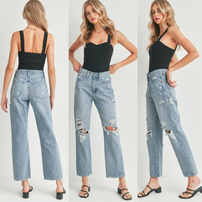 Blake High Rise Distressed Dad Jean | Denim | Wide Leg | Fall Jeans | Light Wash