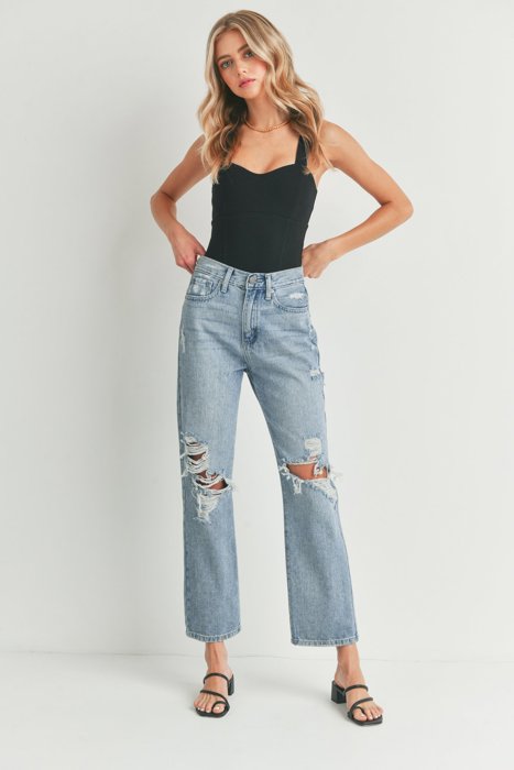 Blake High Rise Distressed Dad Jean | Denim | Wide Leg | Fall Jeans | Light Wash