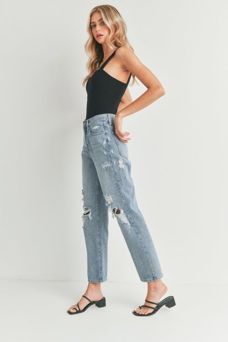 Blake High Rise Distressed Dad Jean | Denim | Wide Leg | Fall Jeans | Light Wash