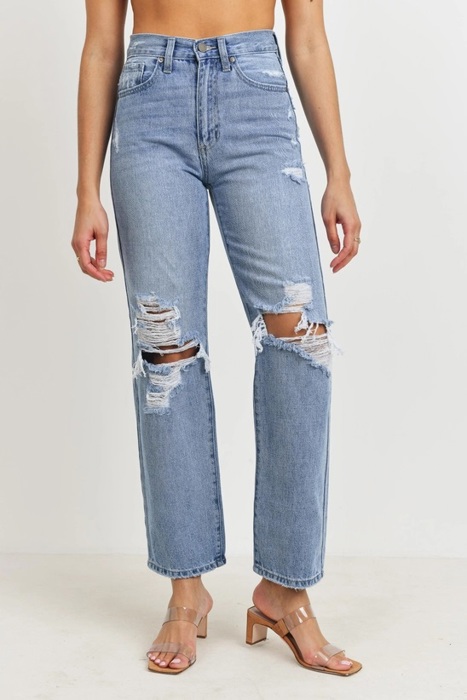 Blake High Rise Distressed Dad Jean | Denim | Wide Leg | Fall Jeans | Light Wash