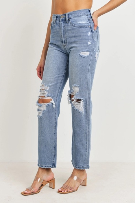 Blake High Rise Distressed Dad Jean | Denim | Wide Leg | Fall Jeans | Light Wash