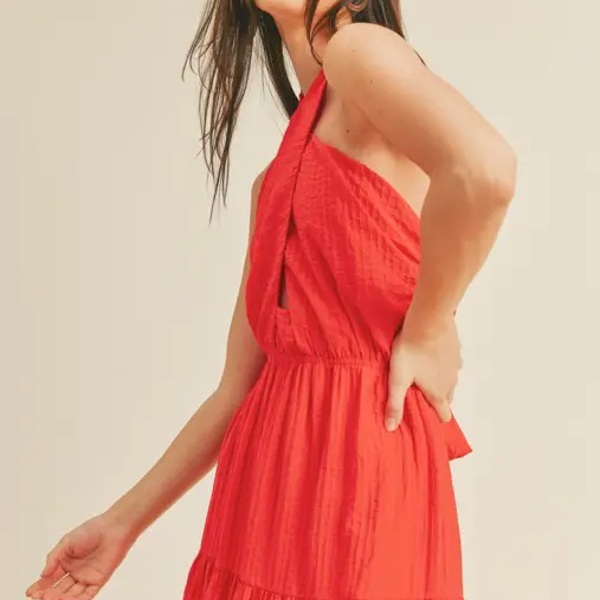 Braelyn Cross Front Halter Maxi Dress | Women's Red Cross-Front