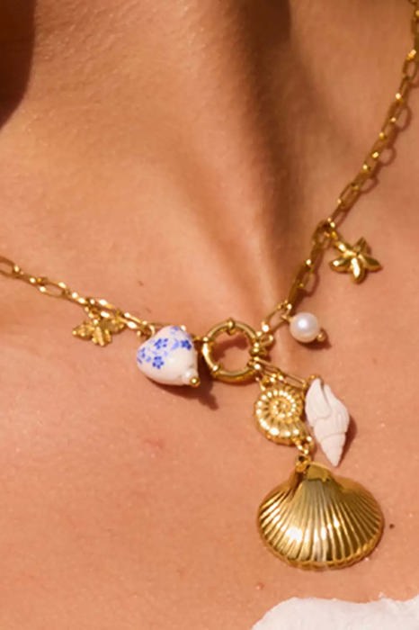 Brianna 18K Gold Shell Ceramic Charm Necklace | Women's Summer Accessories | Lead & Nickel Free | Hypoallergenic | Water Resistant