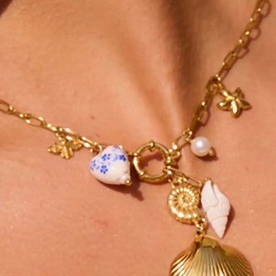 Brianna 18K Gold Shell Ceramic Charm Necklace | Women's Summer Accessories | Lead & Nickel Free | Hypoallergenic | Water Resistant
