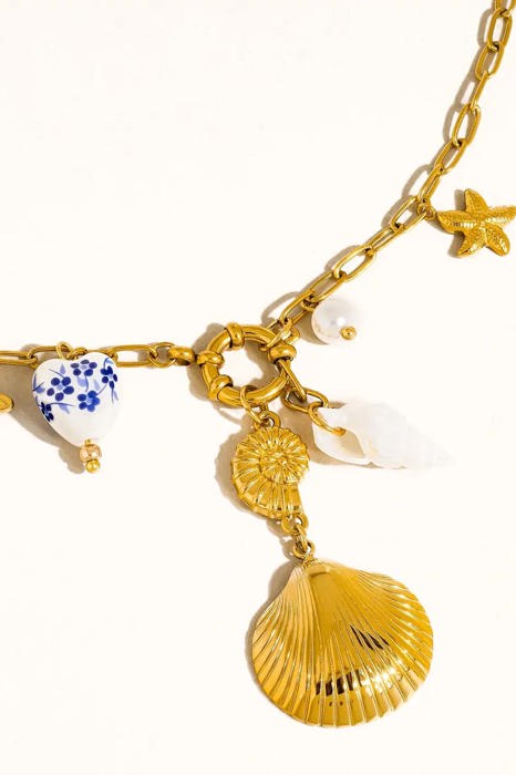 Brianna 18K Gold Shell Ceramic Charm Necklace | Women's Summer Accessories | Lead & Nickel Free | Hypoallergenic | Water Resistant