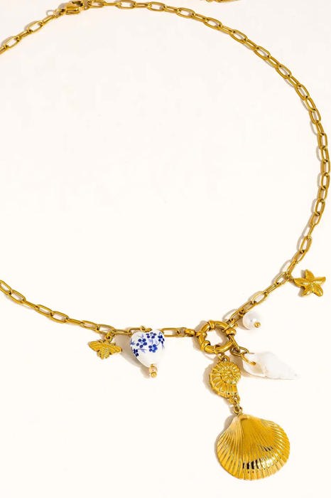 Brianna 18K Gold Shell Ceramic Charm Necklace | Women's Summer Accessories | Lead & Nickel Free | Hypoallergenic | Water Resistant