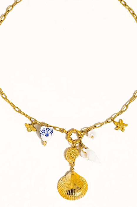 Brianna 18K Gold Shell Ceramic Charm Necklace | Women's Summer Accessories | Lead & Nickel Free | Hypoallergenic | Water Resistant
