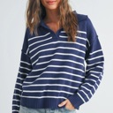  Brianne V-Neck Striped Navy/Ivory Sweater | Cozy and Stylish Women's Sweater | Fall and Winter Trendy Fashion | Blue and White Stripes