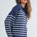  Brianne V-Neck Striped Navy/Ivory Sweater | Cozy and Stylish Women's Sweater | Fall and Winter Trendy Fashion | Blue and White Stripes