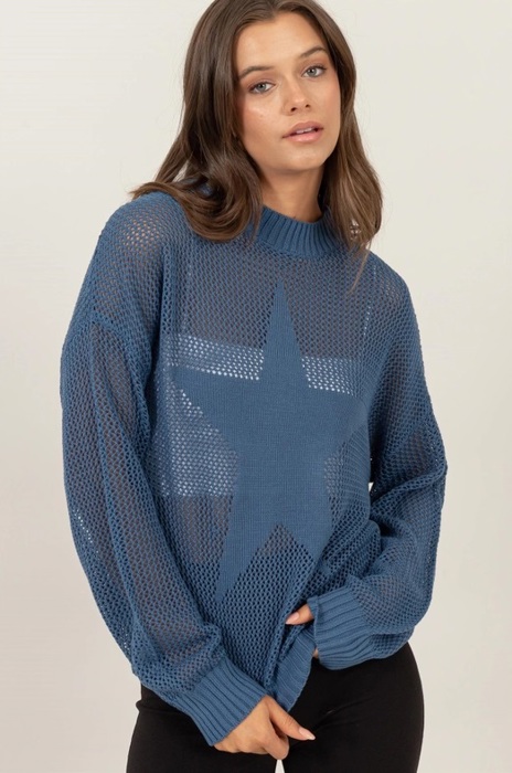 Brooke Star Pattern Open-Stich Sweater | Relaxed Fit Blue Women's Shirt | Open-Knit Sweater | Trendy Sweaters