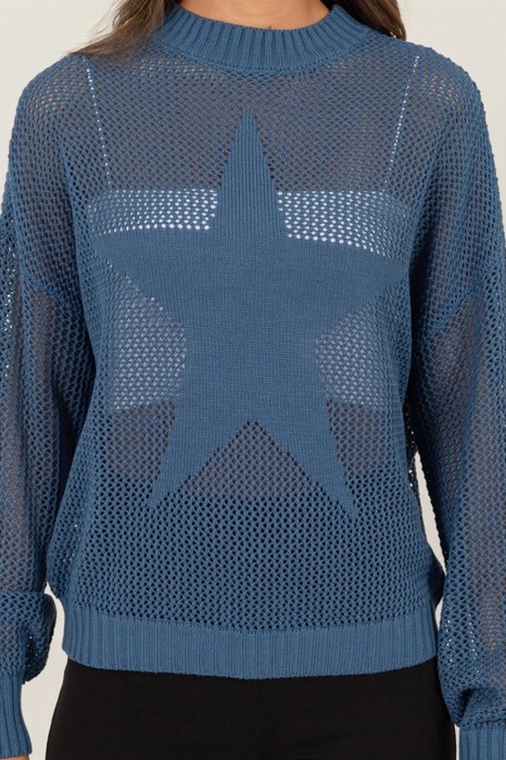 Brooke Star Pattern Open-Stich Sweater | Relaxed Fit Blue Women's Shirt | Open-Knit Sweater | Trendy Sweaters