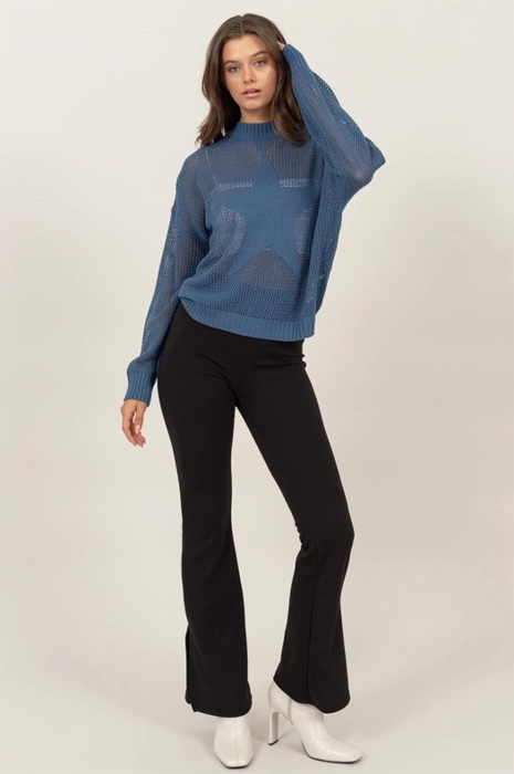 Brooke Star Pattern Open-Stich Sweater | Relaxed Fit Blue Women's Shirt | Open-Knit Sweater | Trendy Sweaters