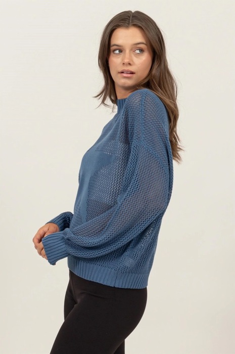 Brooke Star Pattern Open-Stich Sweater | Relaxed Fit Blue Women's Shirt | Open-Knit Sweater | Trendy Sweaters