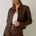  Brooks Faux Leather Long Sleeve Cropped Jacket | Women's Outerwear | Chic Trendy Fall and Winter Fashion | Collared | Layering