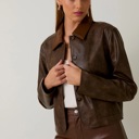  Brooks Faux Leather Long Sleeve Cropped Jacket | Women's Outerwear | Chic Trendy Fall and Winter Fashion | Collared | Layering