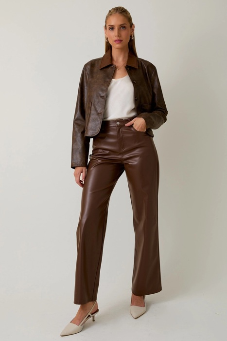 Brooks Faux Leather Long Sleeve Cropped Jacket | Women's Outerwear | Chic Trendy Fall and Winter Fashion | Collared | Layering
