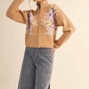  Cameron Floral Zip Up Sweater Cardigan | Women's Fall and Winter Knit Top | Chic Warm Stylish Soft Statement Shirt