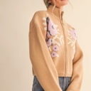  Cameron Floral Zip Up Sweater Cardigan | Women's Fall and Winter Knit Top | Chic Warm Stylish Soft Statement Shirt