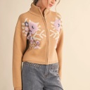  Cameron Floral Zip Up Sweater Cardigan | Women's Fall and Winter Knit Top | Chic Warm Stylish Soft Statement Shirt