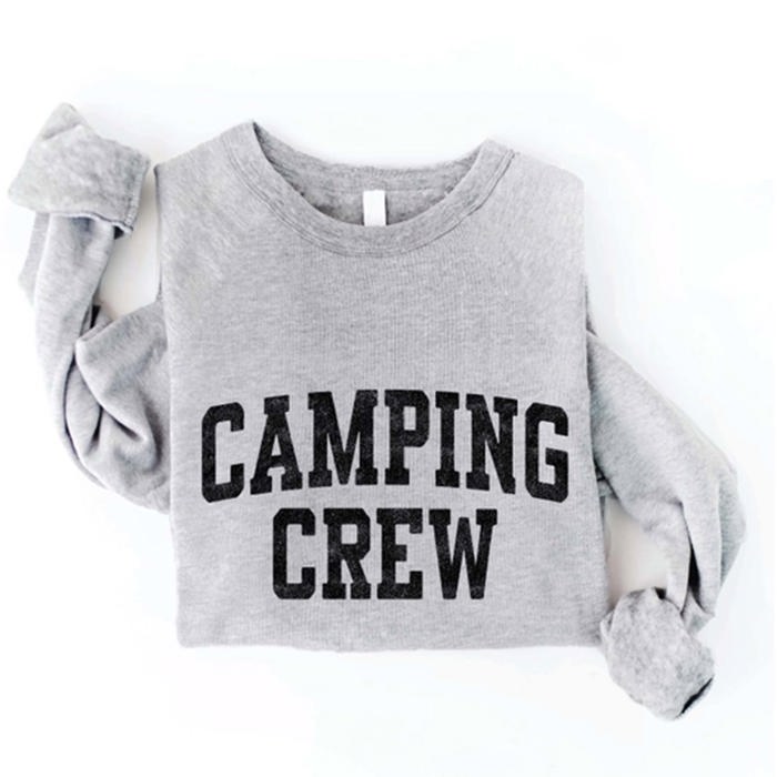 Camping Crew Oversized Graphic Sweatshirt | Camp Long Sleeve Crewneck Soft Sweater | Gray | Cotton