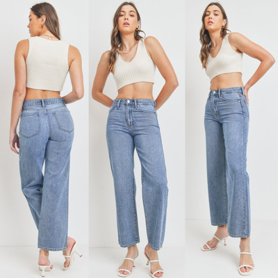 Carmella High Rise Clean Dad Jean | Non-Distressed Denim | Medium Wash | Wide-Leg | Trendy Fall Jean