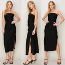  Celine Tube Midi Dress | Black Tube Top Bodycon Ruched Dress | Vacation Dress | Wedding Guest Dress