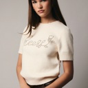  Cheers Round Neck Rhinestone Sweater | Women's Beige Top | Holiday Trendy Winter Shirt | Festive Style