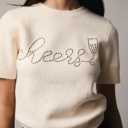  Cheers Round Neck Rhinestone Sweater | Women's Beige Top | Holiday Trendy Winter Shirt | Festive Style