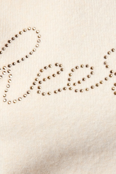 Cheers Round Neck Rhinestone Sweater | Women's Beige Top | Holiday Trendy Winter Shirt | Festive Style