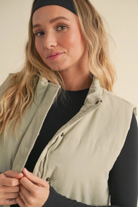 Chloe Puffer Vest | Sage Zip-Up Winter Women's Vest | Layering Vest | Warm Casual Athleisurewear