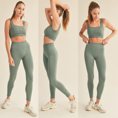 Dara Seamless Bra + Legging Set | Sage Green | Activewear | Sports Bra | Athleisure | Gym Attire