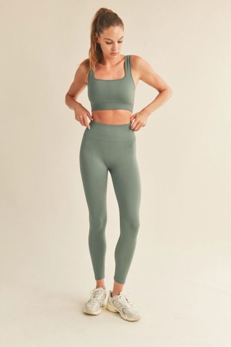 Dara Seamless Bra + Legging Set | Sage Green | Activewear | Sports Bra | Athleisure | Gym Attire