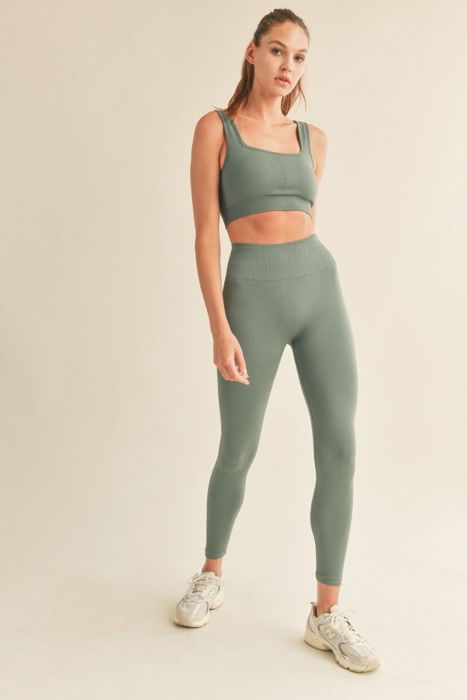 Dara Seamless Bra + Legging Set | Sage Green | Activewear | Sports Bra | Athleisure | Gym Attire