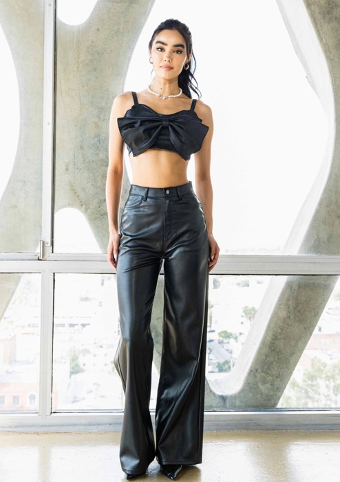 Darlene PU Wide Leg Black Pants | Women's Faux Leather Bottoms | Fall and Winter Trendy Fashion | High Waist