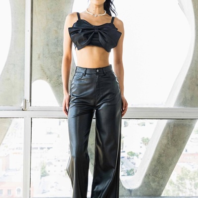 Darlene PU Wide Leg Black Pants | Women's Faux Leather Bottoms | Fall and Winter Trendy Fashion | High Waist