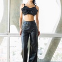  Darlene PU Wide Leg Black Pants | Women's Faux Leather Bottoms | Fall and Winter Trendy Fashion | High Waist