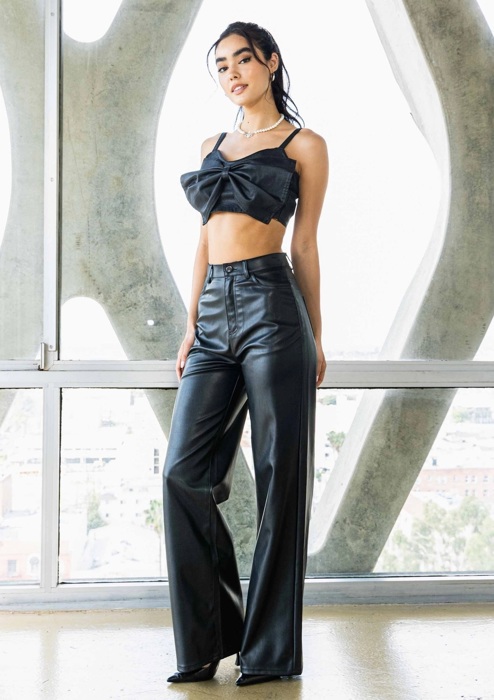 Darlene PU Wide Leg Black Pants | Women's Faux Leather Bottoms | Fall and Winter Trendy Fashion | High Waist