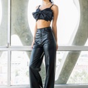 Darlene PU Wide Leg Black Pants | Women's Faux Leather Bottoms | Fall and Winter Trendy Fashion | High Waist