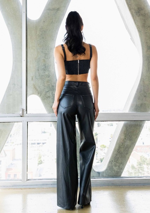 Darlene PU Wide Leg Black Pants | Women's Faux Leather Bottoms | Fall and Winter Trendy Fashion | High Waist